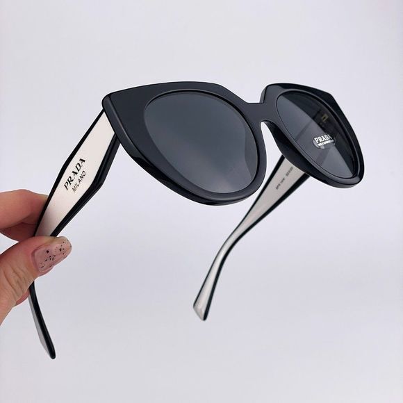 Prada PR14WS 09Q-5S0 Sunglasses Black Gray Cat Eye Oversized Women - Picture 1 of 12